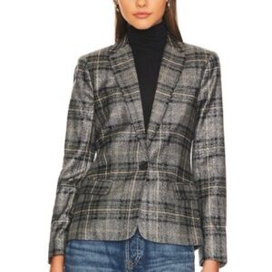 L'AGENCE Diana Skinny Lapel Blazer in Metallic Multi Plaid Academia